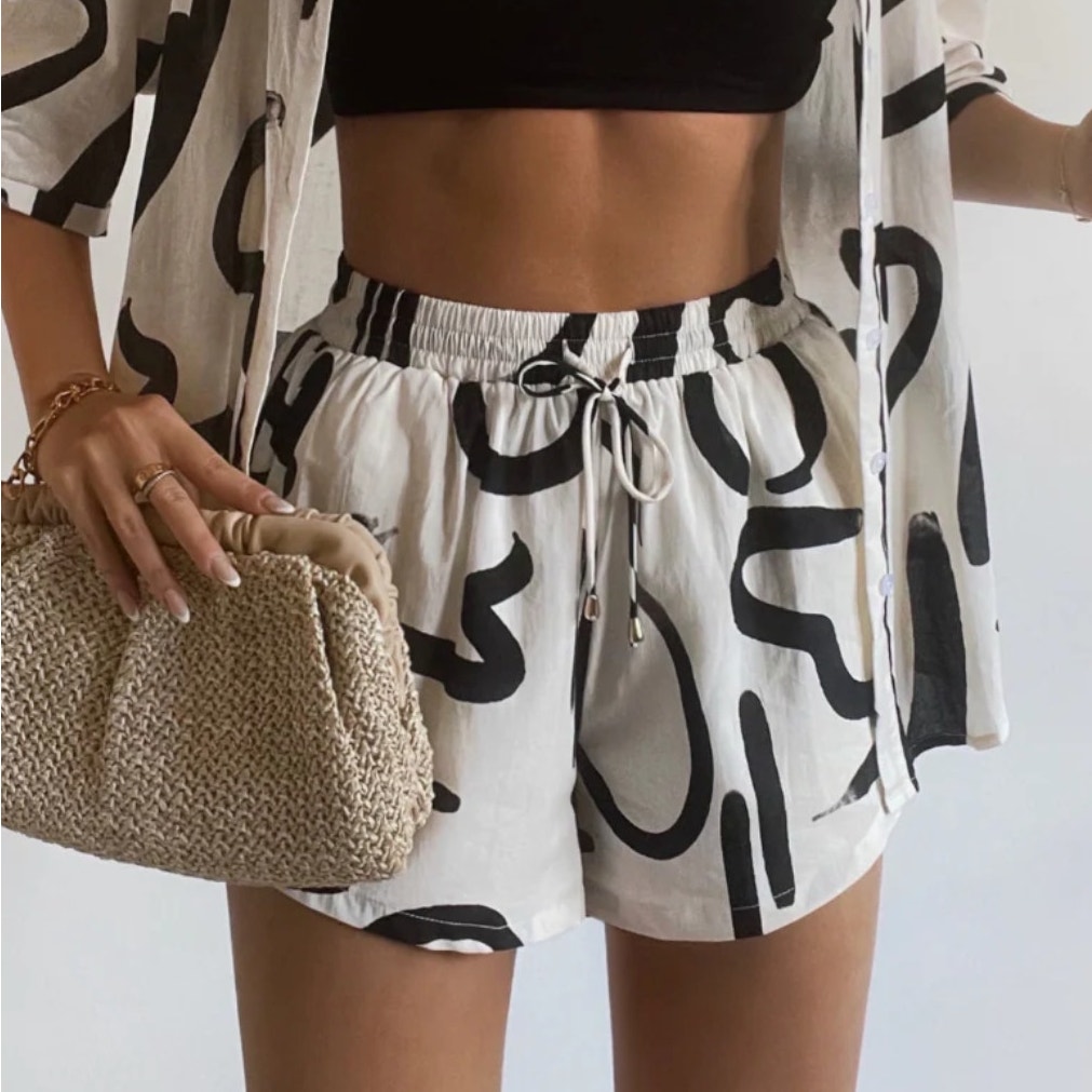 Seven Wonders Sand/Black York Cotton High Waist Mini Shorts, Size S